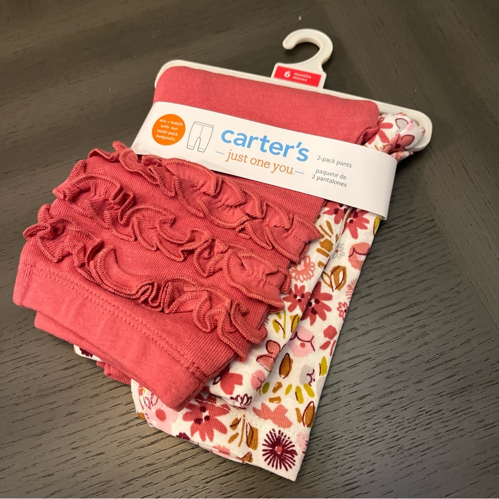 Carter’s 2-pack Pants Size 6 Months Pink Mauve Floral NWT Elastic Waist